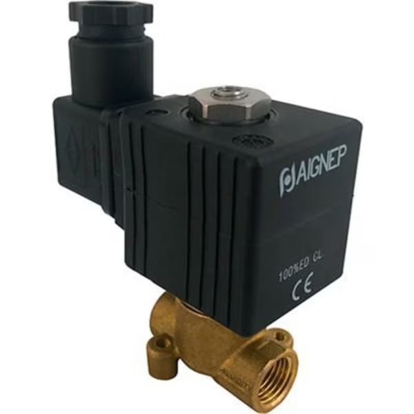 Aignep USA Fluidity 02F Direct-Acting Solenoid Valve, 2/2 NC, NBR Seal, 3/8